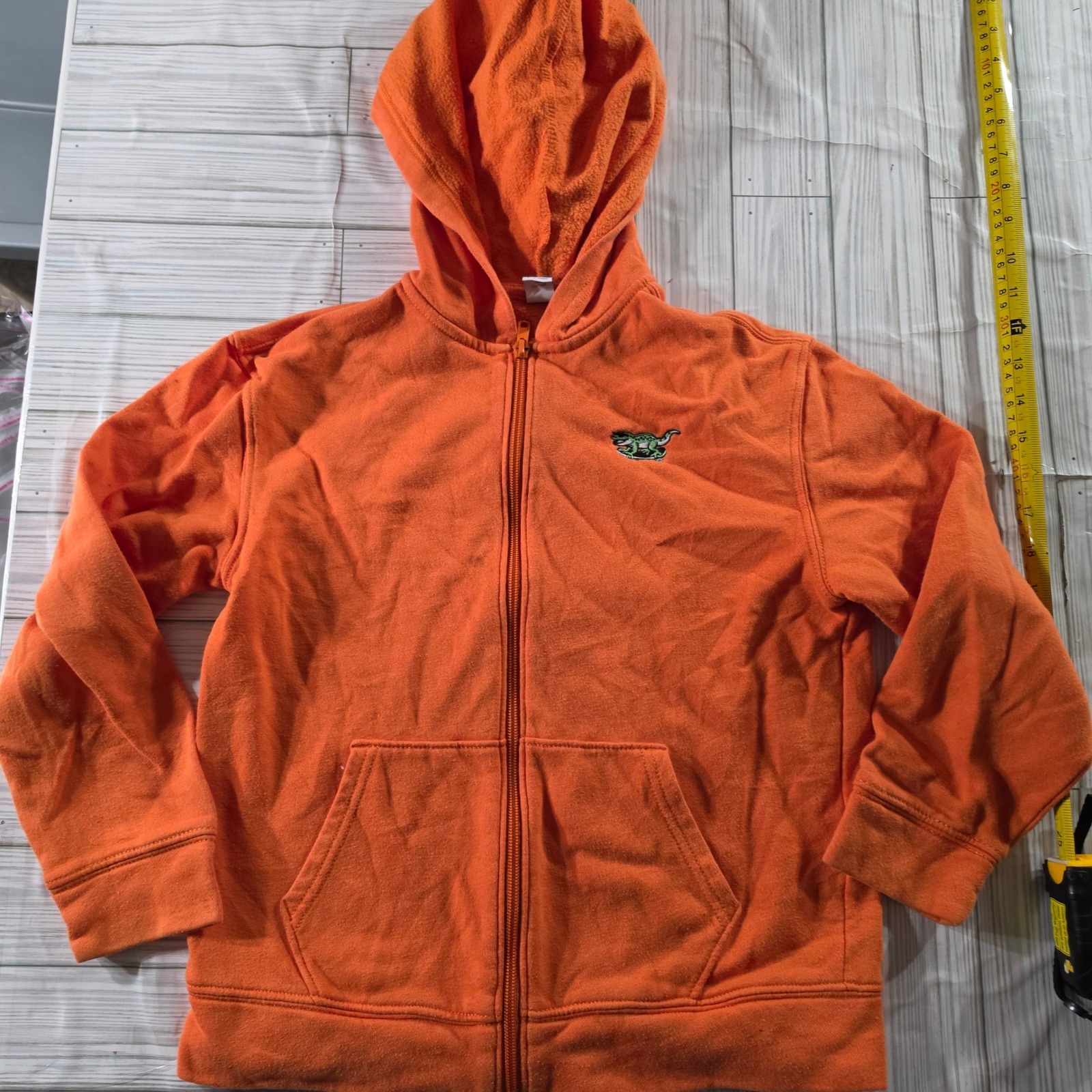 Old Navy Boys Orange Full Zip Hoodie Skateboard Lizard Fleece Sweatshirt L 10-12